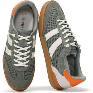 Men's Leather Gray Sneakers Memory Foam Lightweight Non-Slip Casual Shoes
